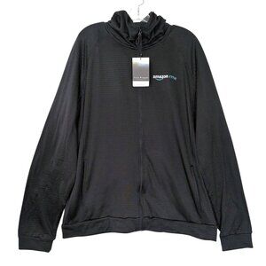 Amazon RME Hoodie Jacket Mens 2XL Black Full Zip Waffle Knit Stretch Employee